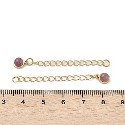 Ionenplattierung (IP) chirurgischer Edelstahl 316 Panzerkettenverlängerung mit rundem Anhänger aus natürlichem Amethyst&nbsp;STAS-A097-01G-16
