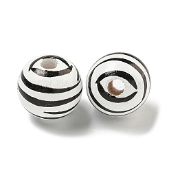 プリントウッドヨーロピアンビーズ  縞模様の丸い  ブラック  15.5~16mm  穴：4~4.5mm&nbsp;WOOD-G022-14A