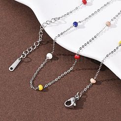 Женские ожерелья-цепочки из нержавеющей стали 304 с эмалированными бусинами-рондель&nbsp;NJEW-G190-01P