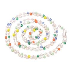 Цепочки из граненого куба из стекла и АБС-пластика с имитацией жемчуга&nbsp;CHS-G026-02KCG-03-1