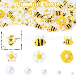 230個の樹脂カボション  ネイルアートデコレーション  花とミツバチ  きいろ  9.5x10x2.5mm&nbsp;MRMJ-CJC0011-004