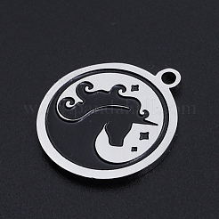 変色しない201ステンレススチールエッチングペンダント  波のあるフラットラウンド  ステンレス鋼色  22x19x1.5mm  穴：1.8mm&nbsp;STAS-N090-JN801