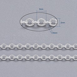 真鍮製アズキチェーン  ハンダ付け  スプールで  オーバル  カドミウムフリー＆鉛フリー  銀  2.5x2x0.45mm  約301.83フィート（92m）/ロール。&nbsp;CHC027Y-S