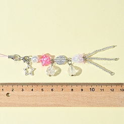 ガラス＆合金＆アクリル携帯ストラップ  ショッキングピンク  16cm&nbsp;HJEW-FS00003