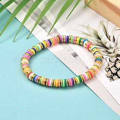 Bracciale elasticizzato in pasta polimerica a disco e perline in ottone per ragazze adolescenti&nbsp;BJEW-JB07004-01