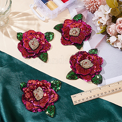4 pz di applicazioni in tessuto di paillettes a forma di fiore da cucire&nbsp;PATC-MA0001-20B