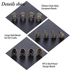 4 pz perline europee in lega stile tibetano&nbsp;TIBEB-FH0001-40AS