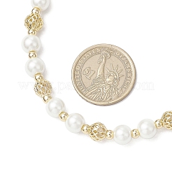 Ожерелья из латунных полых круглых и стеклянных бусин с жемчугом для женщин и мужчин NJEW-JN05293