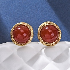 Серьги-гвоздики из натурального сердолика из латуни EJEW-Q043-01G