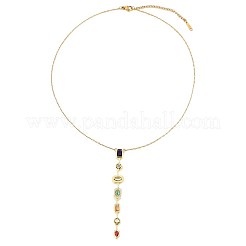 Halskette mit langem Quastenanhänger aus Edelstahl 304 mit pavébesetzten Zirkonia in Rechteck- und Ovalform&nbsp;FS-WGDB594-01