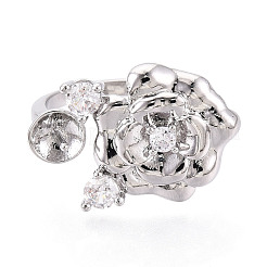 Оправы для колец-манжет из цветочной латуни с микропаве из прозрачного кубического циркония KK-T076-71P