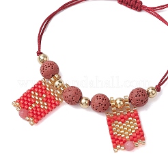 Pulseras trenzadas con cuentas de roca de lava natural y jade blanco natural teñido y semillas de vidrio&nbsp;BJEW-MZ00063-04