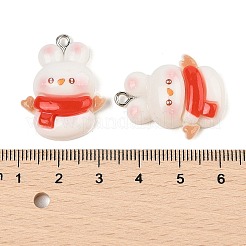 クリスマステーマのウサギの不透明樹脂ペンダント  プラチナ鉄ループ付き  手袋  27.5x21.5x8mm  穴：2mm&nbsp;RESI-S08-04A