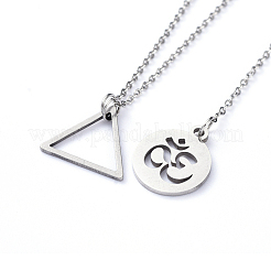 Ensembles de colliers lariat et de colliers pendentifs triangulaires plats et ronds anti-ternissement avec symbole om&nbsp;NJEW-JN02805-02
