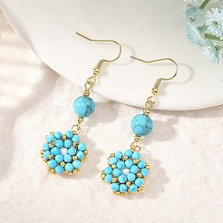 Boucles d'oreilles pendantes tressées en pierres naturelles et synthétiques mélangées et perles de coquillage&nbsp;EJEW-MZ00789