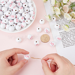 Печатная осведомленность о раке груди розовая лента деревянные бусины на день святого валентина&nbsp;LS-WOOD-WH0033-01