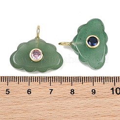 天然石グリーンアベンチュリンペンダント  クラウドのチャーム  真鍮パヴェのユビックジルコニア装飾付き  ゴールドカラー  23.5x25~25.5x6.5~7.5mm  穴：4.5x3mm&nbsp;GG-CBA5B00-01G-02