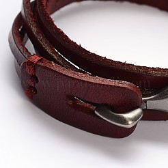 3連牛革ラップブレスレット  合金の留め金付き  ブラウン  23-5/8x1/4インチ（60x0.8cm）&nbsp;BJEW-F173-05D
