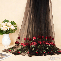 Tela de encaje bordado de rosas de poliéster&nbsp;DIY-WH0622-724B
