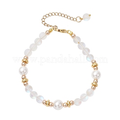 Браслеты из круглых бусин из синтетического лунного камня для женщин BJEW-JB11915-03