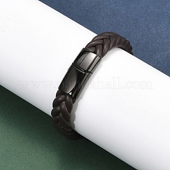 Pulseras de cordón de cuero de microfibra trenzada con revestimiento de iones (IP) para hombres&nbsp;BJEW-Z081-13EB-01