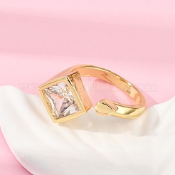 Ромбовидные латунные кольца-манжеты с прозрачным кубическим цирконием для женщин&nbsp;RJEW-G343-09G