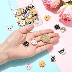 48個8スタイルアロイエナメルペンダント  猫の形のチャーム  ライトゴールド  ミックスカラー  19.5~20x17~19x1mm  穴：1.6~2mm  6個/スタイル&nbsp;FIND-FS0005-30