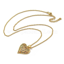 Латунные ожерелья с подвеской в виде микро-паве с кубическим цирконием и персиковым сердцем для женщин NJEW-Q346-01G-01