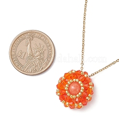 Ожерелье с плоской круглой подвеской из окрашенного натурального машанского нефрита и стеклянных бусин из нержавеющей стали 304&nbsp;NJEW-MZ00129-04