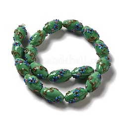 手作りランプワークビーズ  ライスウィットフラワー  シーグリーン  23x12~13mm  穴：1.6mm&nbsp;LAMP-J089-D01-A