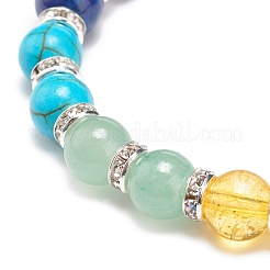 Bracciale elasticizzato con perline rotonde in pietra mista naturale e sintetica&nbsp;BJEW-JB08573