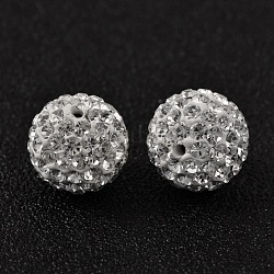 Polymer Clay Rhinestone Beads, Pave Disco Ball Beads, Grade A, Round, Half Drilled, Crystal, PP13(1.9~2mm), 12mm, Hole: 1mm