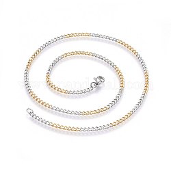 304 Stainless Steel Curb Chain Necklaces, with Lobster Clasps, Golden & Stainless Steel Color, 17.72 inch(45cm)