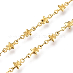 304 cadenas de eslabones de estrella de acero inoxidable, con carrete, soldada, dorado, enlace estrella: 9.5x4.5x1.6 mm, link: 3.5x2x0.2 mm, aproximadamente 16.4 pie (5 m) / rollo