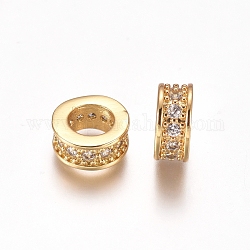 Perle europee in zircone chiaro con micro pavè di zirconi chiari, perline con foro grande, rondelle, oro, 8x3.5mm, Foro: 4.5 mm