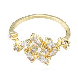 Прозрачное кольцо-манжета в виде листьев кубического циркония, украшения из латуни для женщин, реальный 18k позолоченный, размер США 7 (17.3 мм)