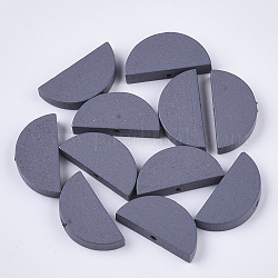 Spray Painted Natural Wood Beads, Half Round, Light Steel Blue, 10x20x4~5mm, Hole: 1.4mm