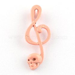 Lovely Musical Note Pendants for Necklace Making, Spray Painted Cadmium Free & Lead Free Alloy Pendants, Light Salmon, 39x15x5mm, Hole: 3mm