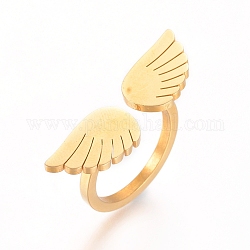 Anillos de dedo de 304 acero inoxidable, anillos del manguito, anillos abiertos, ala, dorado, tamaño de 7, 17mm