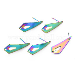 Rainbow Color 304 Stainless Steel Stud Earring Findings, with Hole, Teardrop, 28x11mm, Hole: 1.6mm, Pin: 0.7mm