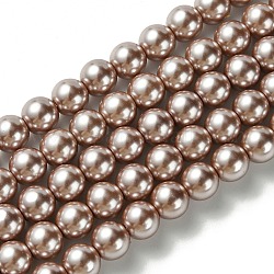Fili di perle rotonde di perle di vetro tinto ecologico, grado a, cavetto in cotone filettato, marrone rosato, 8mm, Foro: 1.2~1.5 mm, circa 52pcs/filo, 15 pollice