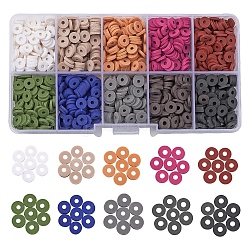 1500 pièces 10 couleurs couleurs foncées perles d'argile polymère faites à la main écologiques, disque / plat rond, perles heishi, couleur mixte, 6x1mm, Trou: 2mm, 150 pcs / couleur