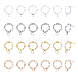 SUPERFINDINGS 24Pcs 304 Stainless Steel Stud Earring Findings 4 Colors Circle Earring Posts Gold Plated Earring Studs with Horizontal Loops for DIY Earrings Craft Making Supplies Hole 3.2mm Pin 0.7mm