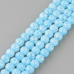 Crackle sintetico perle di quarzo fili, tondo, tinto, cielo azzurro, 6mm, Foro: 1 mm, circa 66pcs/filo, 15.7 pollice