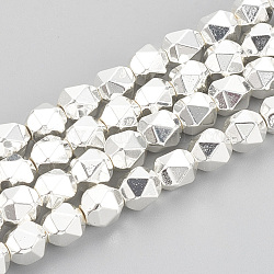 Electroplate Non-magnetic Synthetic Hematite Beads Strands, Star Cut Round Beads, Faceted, Silver Plated, 5x5.5mm, Hole: 1mm, about 67pcs/strand, 15.55 inch
