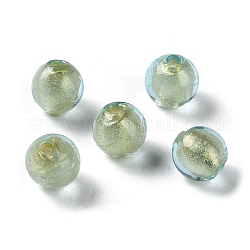 Brin de perles de lampadaire en sable doré fait à la main, ronde, bleu ciel, 8mm, Trou: 1.5mm, Environ 60 pcs/chapelet, 17.32'' (44 cm)
