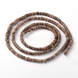 De coco natural, hilos de perlas columna, camello, 3.5x2~5mm, agujero: 1 mm, aproximamente 193 pcs / cadena, 22.8 pulgada