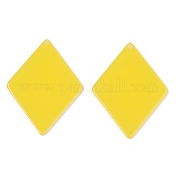 Translucent Cellulose Acetate(Resin) Pendants, Solid Color, Rhombus, Yellow, 42x31x2mm, Hole: 1.5mm