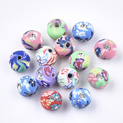 Manuell Polymer Ton Perlen, mit Strass, Runde, Mischfarbe, 9~10x8 mm, Bohrung: 1.2~1.8 mm