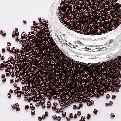 GlasZylinderförmigperlen, Perlen, Metallic-Farben, Backen Farbe, Rundloch, Kokosnuss braun, 1.5~2x1~2 mm, Bohrung: 0.8 mm, ca. 8000 Stk. / Beutel, etwa 1 Pfund / Beutel